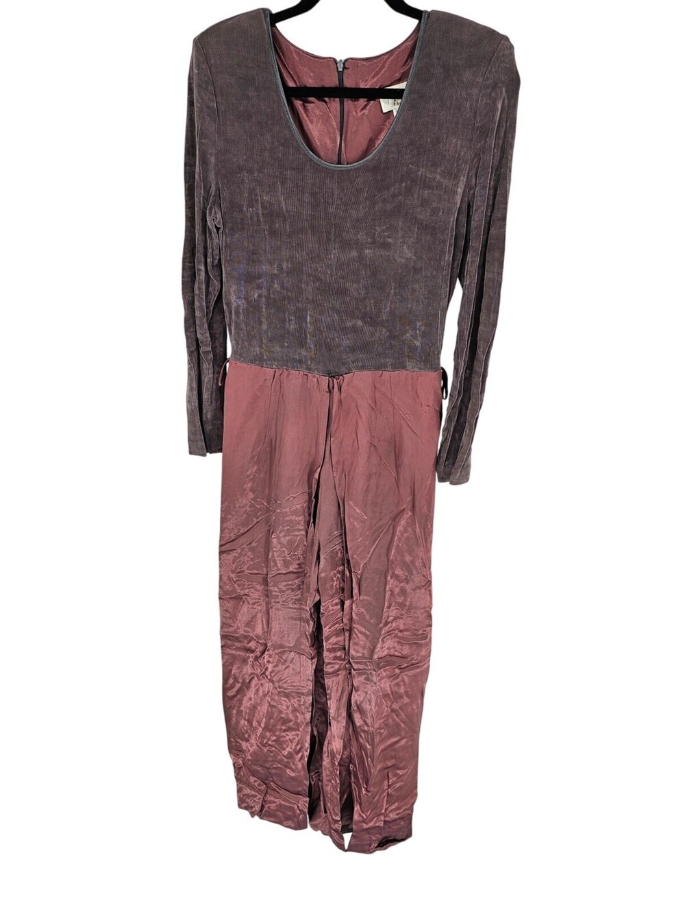 Vtg Cache Multicolored Ribbed Scoop-Neck Long Sleeve Jumpsuit Size 14 Mauve
